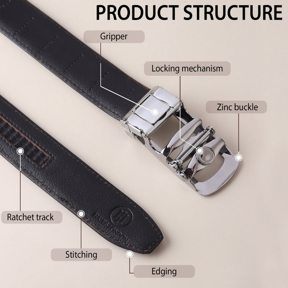 Hayes London | Atlas Auto-Lock No-Hole Genuine Leather Belt for Men – Micro-adjustable Smart Belt for Formal & Casual Wear (Croco Black)