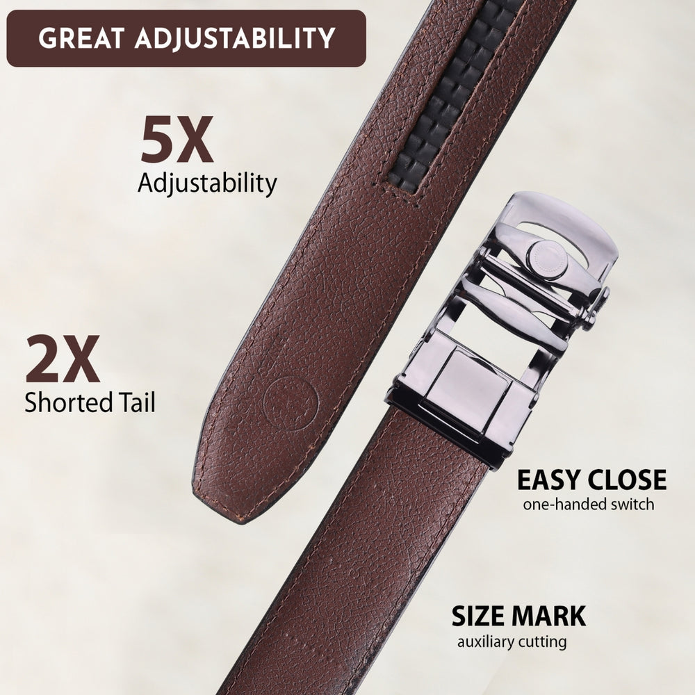 Hayes London | Atlas Auto-Lock No-Hole Genuine Leather Belt for Men – Micro-adjustable Smart Belt for Formal & Casual Wear (Croco Brown)