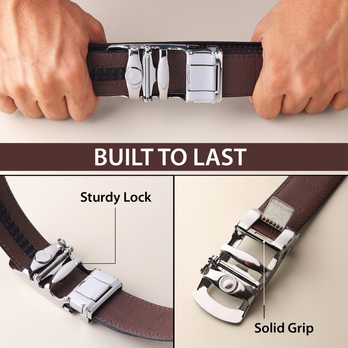 Hayes London | Atlas Auto-Lock No-Hole Genuine Leather Belt for Men – Micro-adjustable Smart Belt for Formal & Casual Wear (Croco Brown)