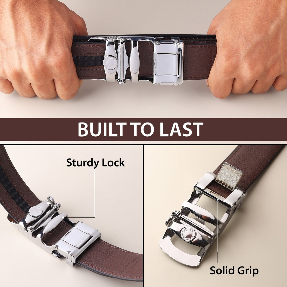 Hayes London | Atlas Auto-Lock No-Hole Genuine Leather Belt for Men – Micro-adjustable Smart Belt for Formal & Casual Wear (Croco Brown)