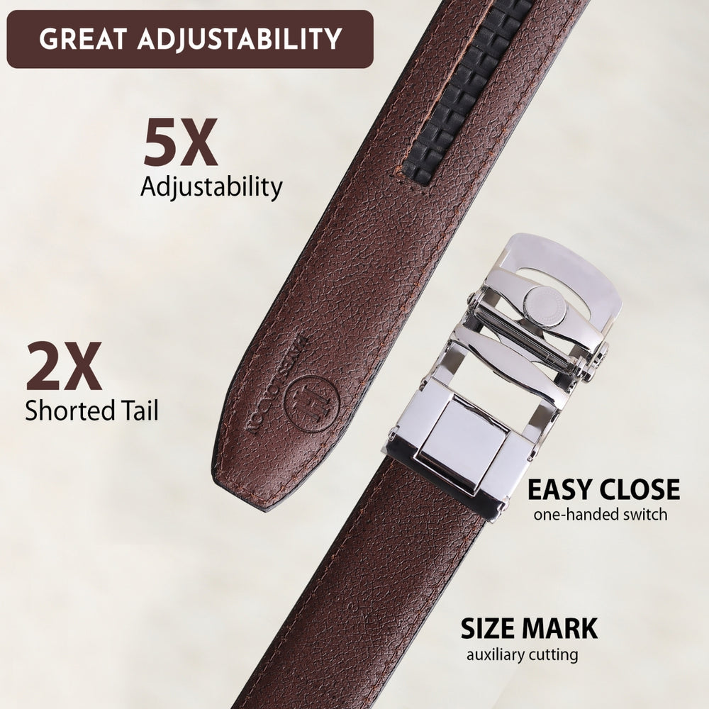 Hayes London | Atlas Auto-Lock No-Hole Genuine Leather Belt for Men – Micro-adjustable Smart Belt for Formal & Casual Wear (Croco Brown)