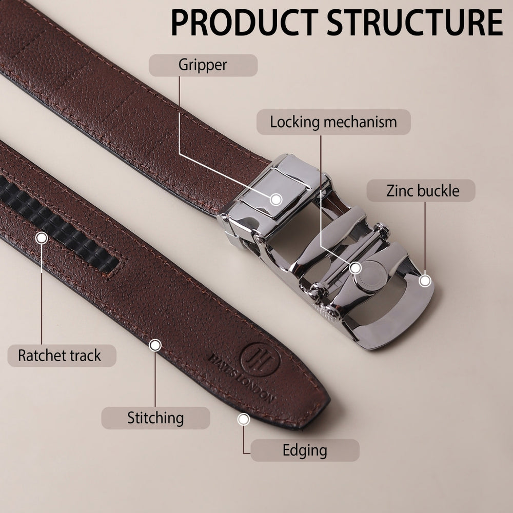 Hayes London | Atlas Auto-Lock No-Hole Genuine Leather Belt for Men – Micro-adjustable Smart Belt for Formal & Casual Wear (Croco Brown)