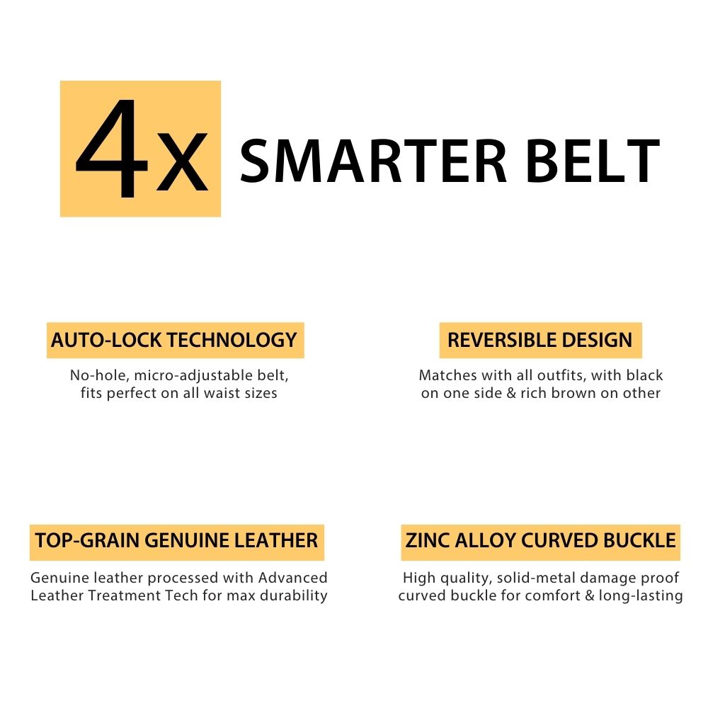 Hayes London | Asgard Auto-Lock No-Hole Genuine Leather Belt for Men – Micro-adjustable Reversible Black & Brown Belt for Formal & Casual Wear