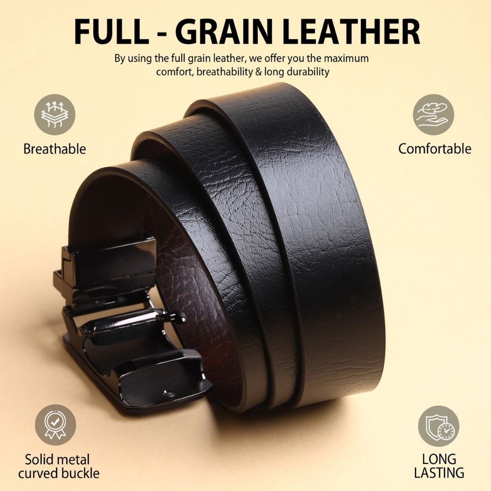 Hayes London | Asgard Auto-Lock No-Hole Genuine Leather Belt for Men – Micro-adjustable Reversible Black & Brown Belt for Formal & Casual Wear