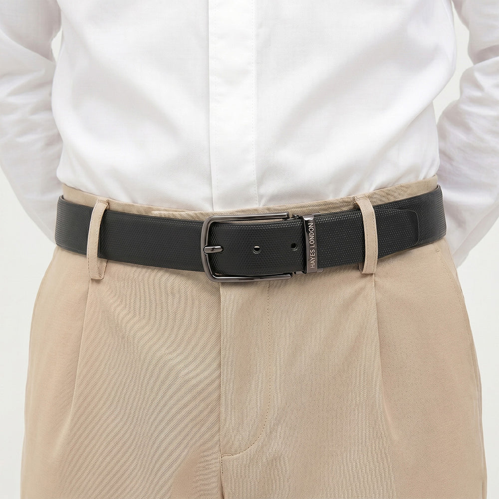 Hayes London | Italian Leather Reversible Black & Brown Belt For Men (Leather Texture: Braided)