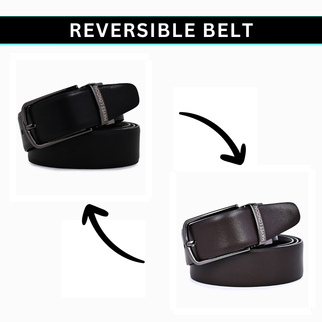 Hayes London | Italian Leather Reversible Black & Brown Belt For Men (Leather Texture: Braided)