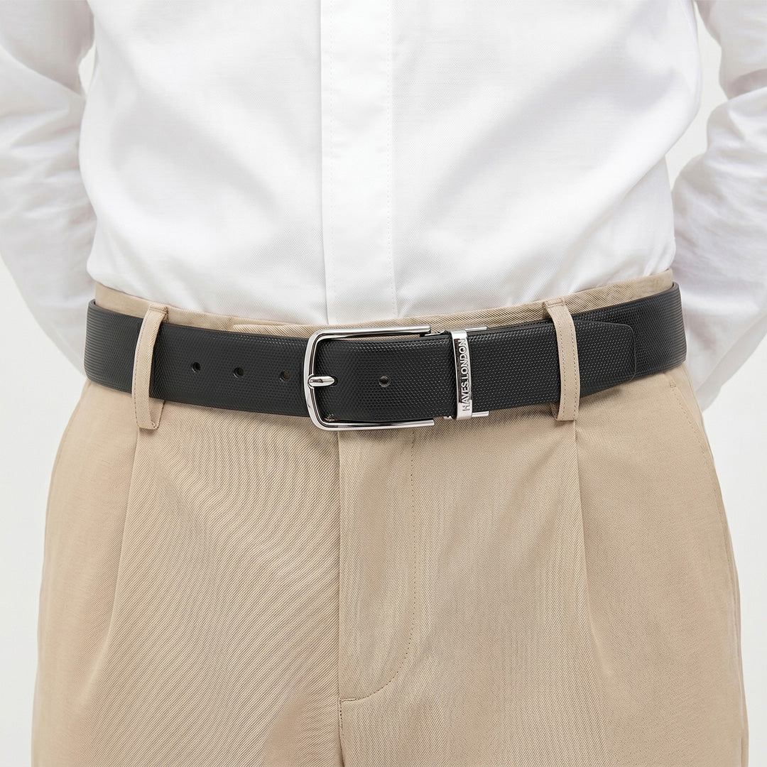 Hayes London | Italian Leather Reversible Black & Brown Belt For Men (Leather Texture: Braided)