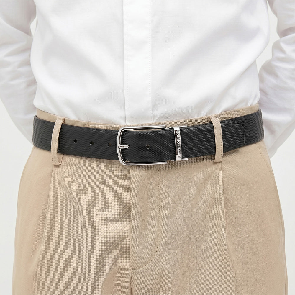 Hayes London | Italian Leather Reversible Black & Brown Belt For Men (Leather Texture: Braided)