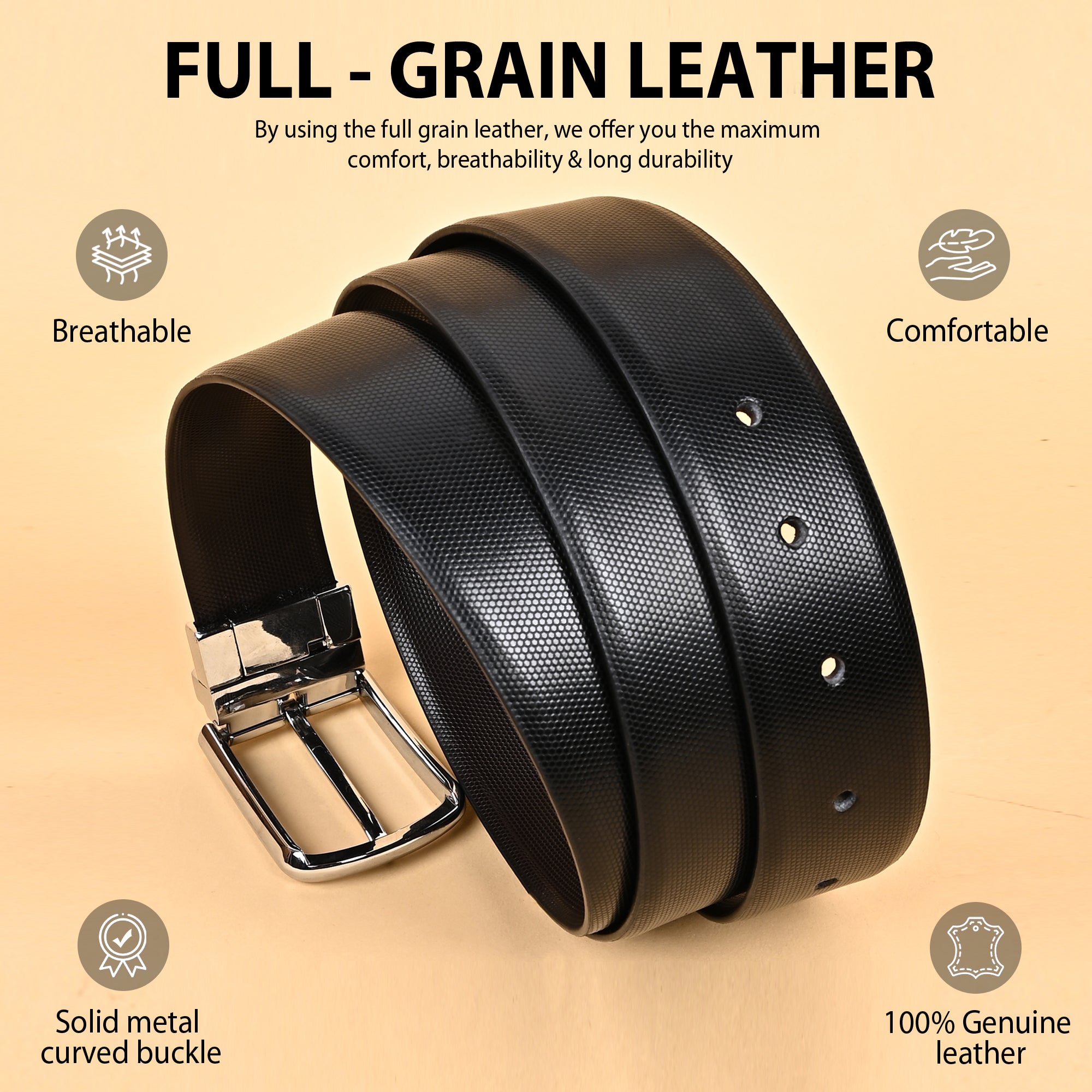 Hayes London | Italian Leather Reversible Black & Brown Belt For Men (Leather Texture: Braided)