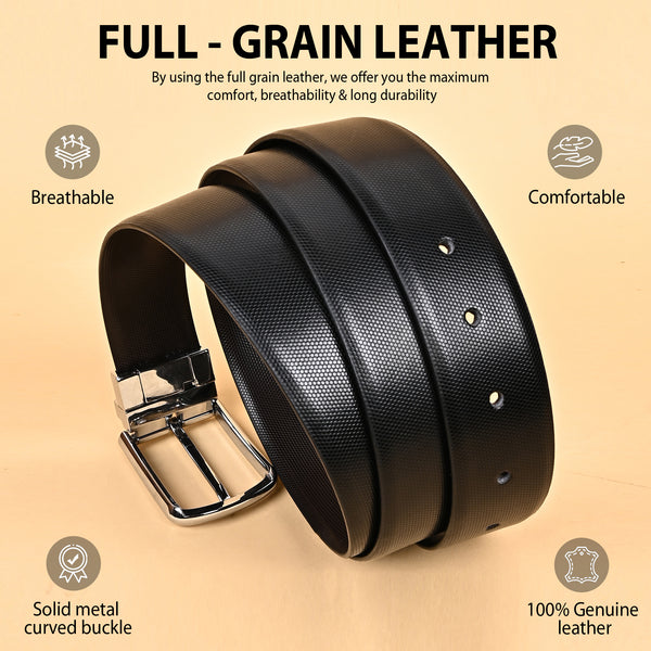 Hayes London | Italian Leather Reversible Black & Brown Belt For Men (Leather Texture: Braided)