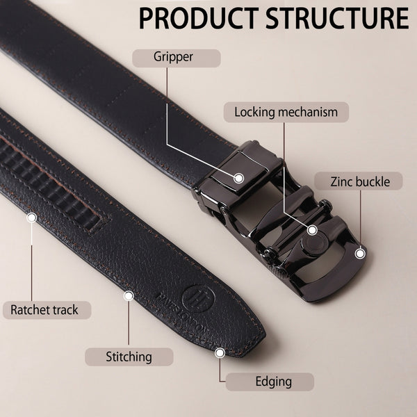Hayes London | Nova Black Genuine Leather Auto-Lock Belt for Men – Grey Buckle, Micro-Adjustable Fit
