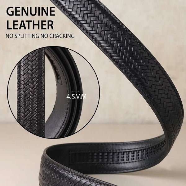 Hayes London | Cosmos Black Genuine Leather Auto-Lock Belt for Men – Grey Buckle, Micro-Adjustable Fit
