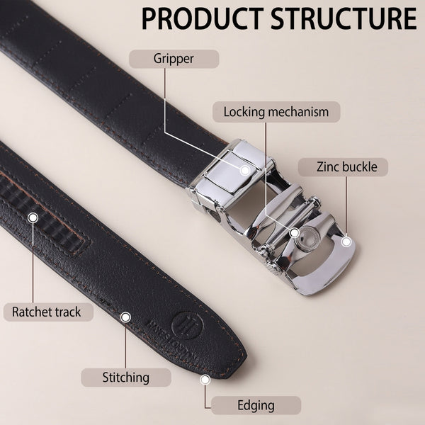 Hayes London | Cosmos Black Genuine Leather Auto-Lock Belt for Men – Silver Buckle, Micro-Adjustable Fit