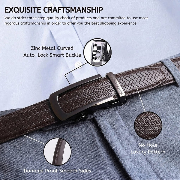 Hayes London | Cosmos Brown Genuine Leather Auto-Lock Belt for Men – Grey Buckle, Micro-Adjustable Fit