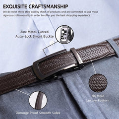 Hayes London | Cosmos Brown Genuine Leather Auto-Lock Belt for Men – Grey Buckle, Micro-Adjustable Fit