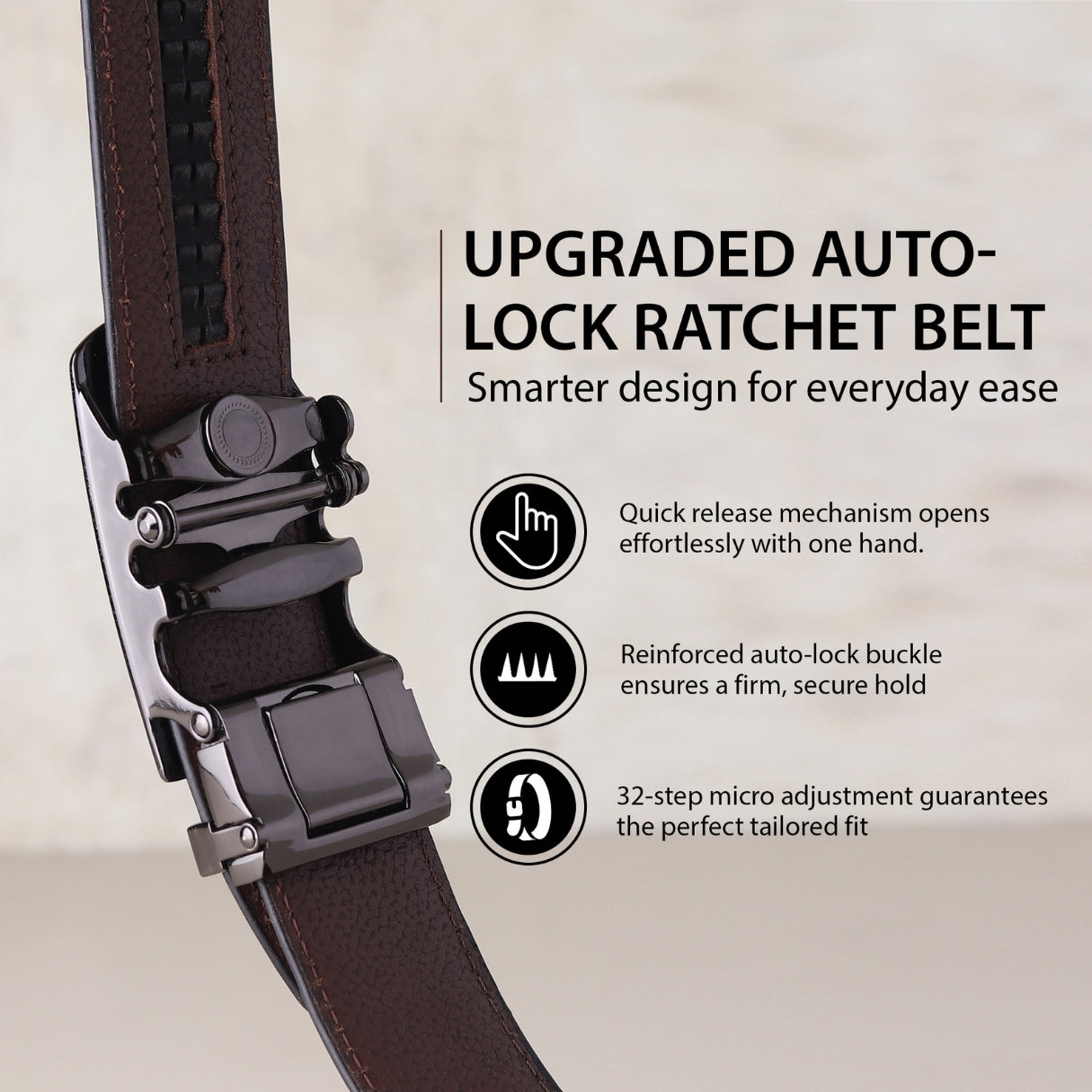 Hayes London | Cosmos Brown Genuine Leather Auto-Lock Belt for Men – Grey Buckle, Micro-Adjustable Fit