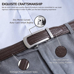 Hayes London | Cosmos Brown Genuine Leather Auto-Lock Belt for Men – Silver Buckle, Micro-Adjustable Fit