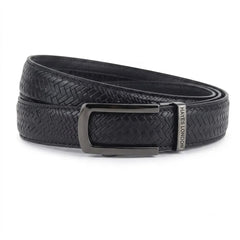 Hayes London | Cosmos Black Genuine Leather Auto-Lock Belt for Men – Grey Buckle, Micro-Adjustable Fit