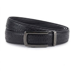 Hayes London | Cosmos Black Genuine Leather Auto-Lock Belt for Men – Grey Buckle, Micro-Adjustable Fit