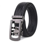 Cosmos Black Genuine Leather Auto-Lock Belt for Men – Grey Buckle, Micro-Adjustable Fit