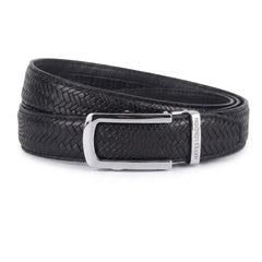 Hayes London | Cosmos Black Genuine Leather Auto-Lock Belt for Men – Silver Buckle, Micro-Adjustable Fit