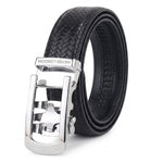 Cosmos Black Genuine Leather Auto-Lock Belt for Men – Silver Buckle, Micro-Adjustable Fit