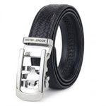 Cosmos Black Genuine Leather Auto-Lock Belt for Men – Silver Buckle, Micro-Adjustable Fit