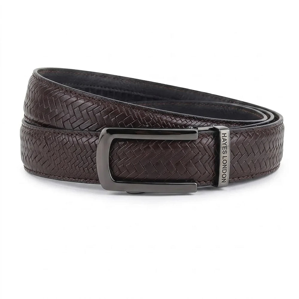 Hayes London | Cosmos Brown Genuine Leather Auto-Lock Belt for Men – Grey Buckle, Micro-Adjustable Fit