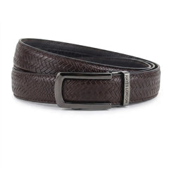 Hayes London | Cosmos Brown Genuine Leather Auto-Lock Belt for Men – Grey Buckle, Micro-Adjustable Fit