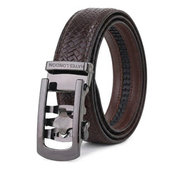 Hayes London | Cosmos Brown Genuine Leather Auto-Lock Belt for Men – Grey Buckle, Micro-Adjustable Fit