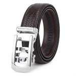 Cosmos Brown Genuine Leather Auto-Lock Belt for Men – Silver Buckle, Micro-Adjustable Fit