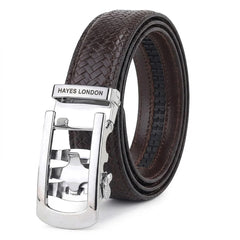 Hayes London | Cosmos Brown Genuine Leather Auto-Lock Belt for Men – Silver Buckle, Micro-Adjustable Fit