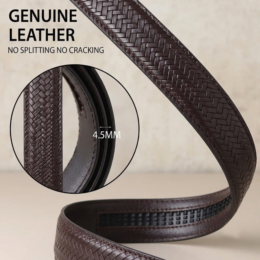 Hayes London | Cosmos Brown Genuine Leather Auto-Lock Belt for Men – Grey Buckle, Micro-Adjustable Fit