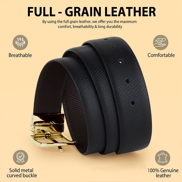 Hayes London | Italian Leather Reversible Black & Brown Belt For Men (Leather Texture: Viper)