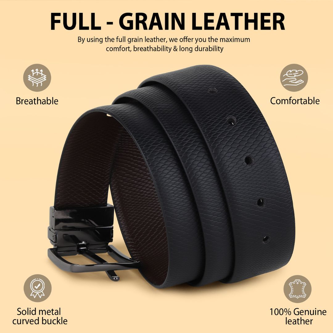 Hayes London | Italian Leather Reversible Black & Brown Belt For Men (Leather Texture: Viper)