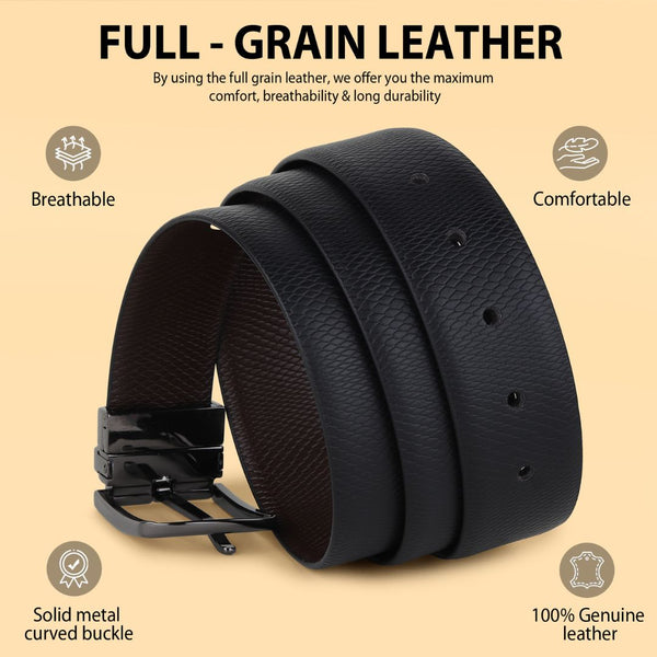 Hayes London | Italian Leather Reversible Black & Brown Belt For Men (Leather Texture: Viper)