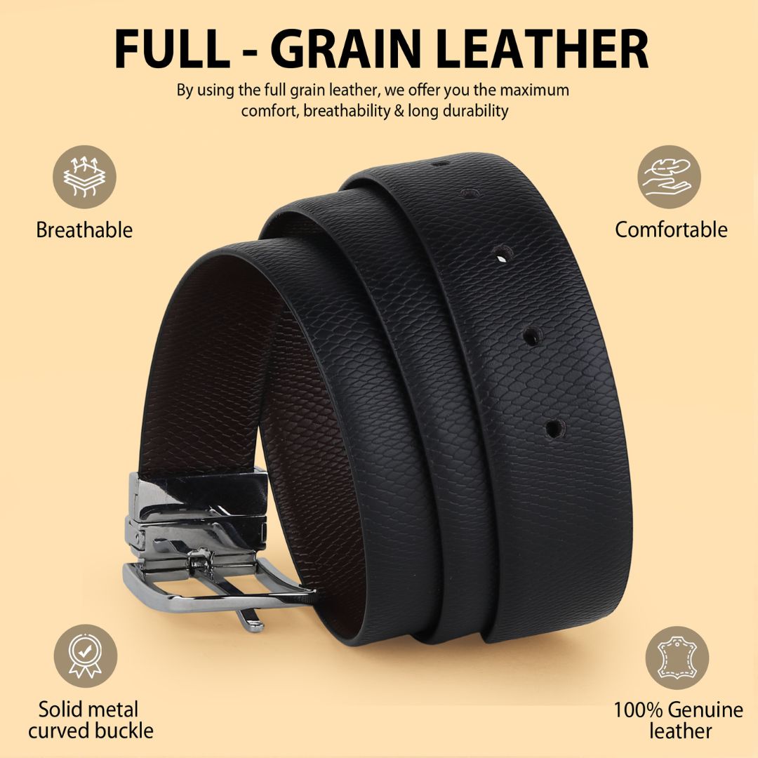 Hayes London | Italian Leather Reversible Black & Brown Belt For Men (Leather Texture: Viper)