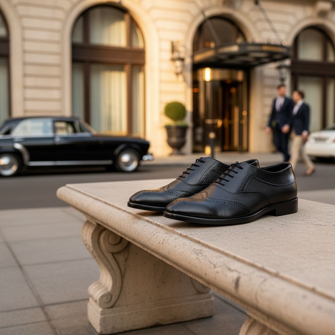 Hayes London | Monarch Wingtip Brogues – Black Perforated Genuine Leather Men’s Shoes