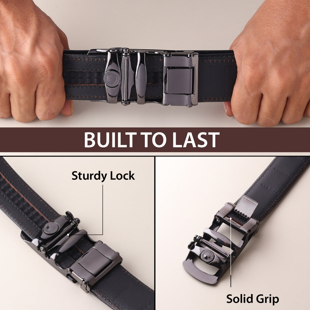 Hayes London | Nebula Black Genuine Leather Auto-Lock Belt for Men – Grey Buckle, Micro-Adjustable Fit