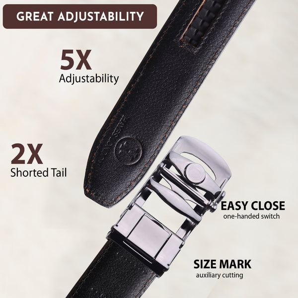 Hayes London | Nebula Black Genuine Leather Auto-Lock Belt for Men – Grey Buckle, Micro-Adjustable Fit