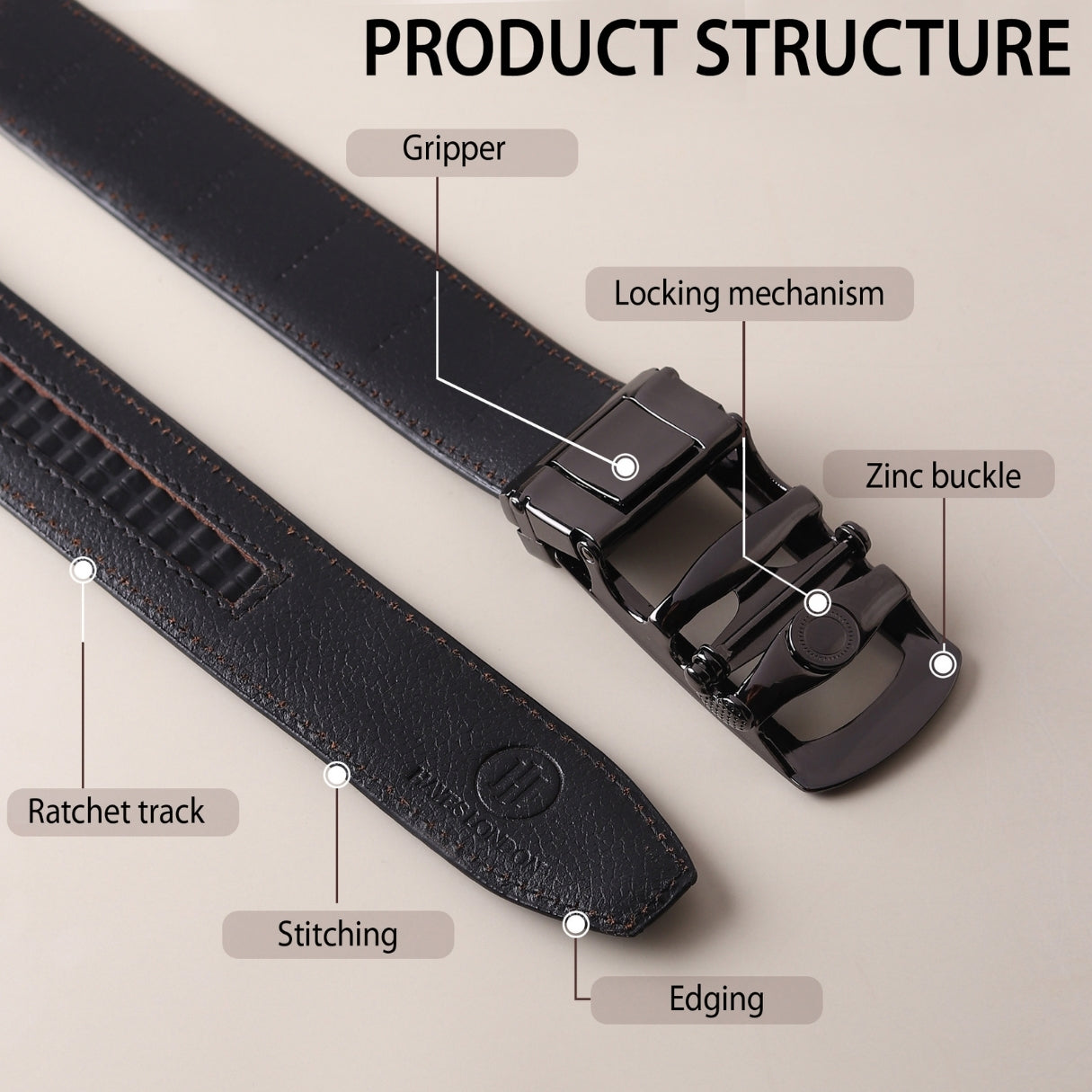 Hayes London | Nebula Black Genuine Leather Auto-Lock Belt for Men – Grey Buckle, Micro-Adjustable Fit
