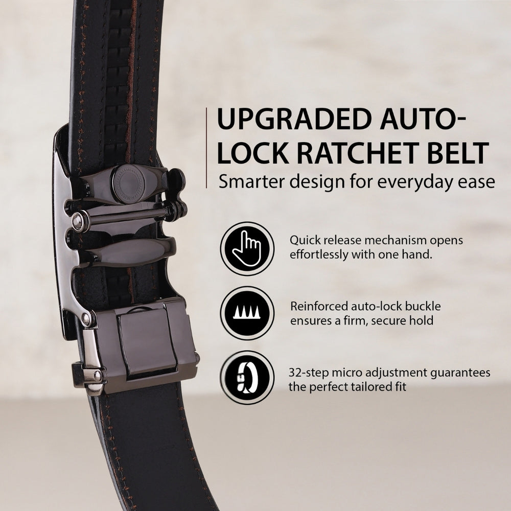 Hayes London | Nebula Black Genuine Leather Auto-Lock Belt for Men – Grey Buckle, Micro-Adjustable Fit