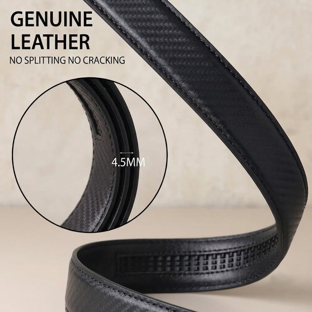 Hayes London | Nebula Black Genuine Leather Auto-Lock Belt for Men – Grey Buckle, Micro-Adjustable Fit