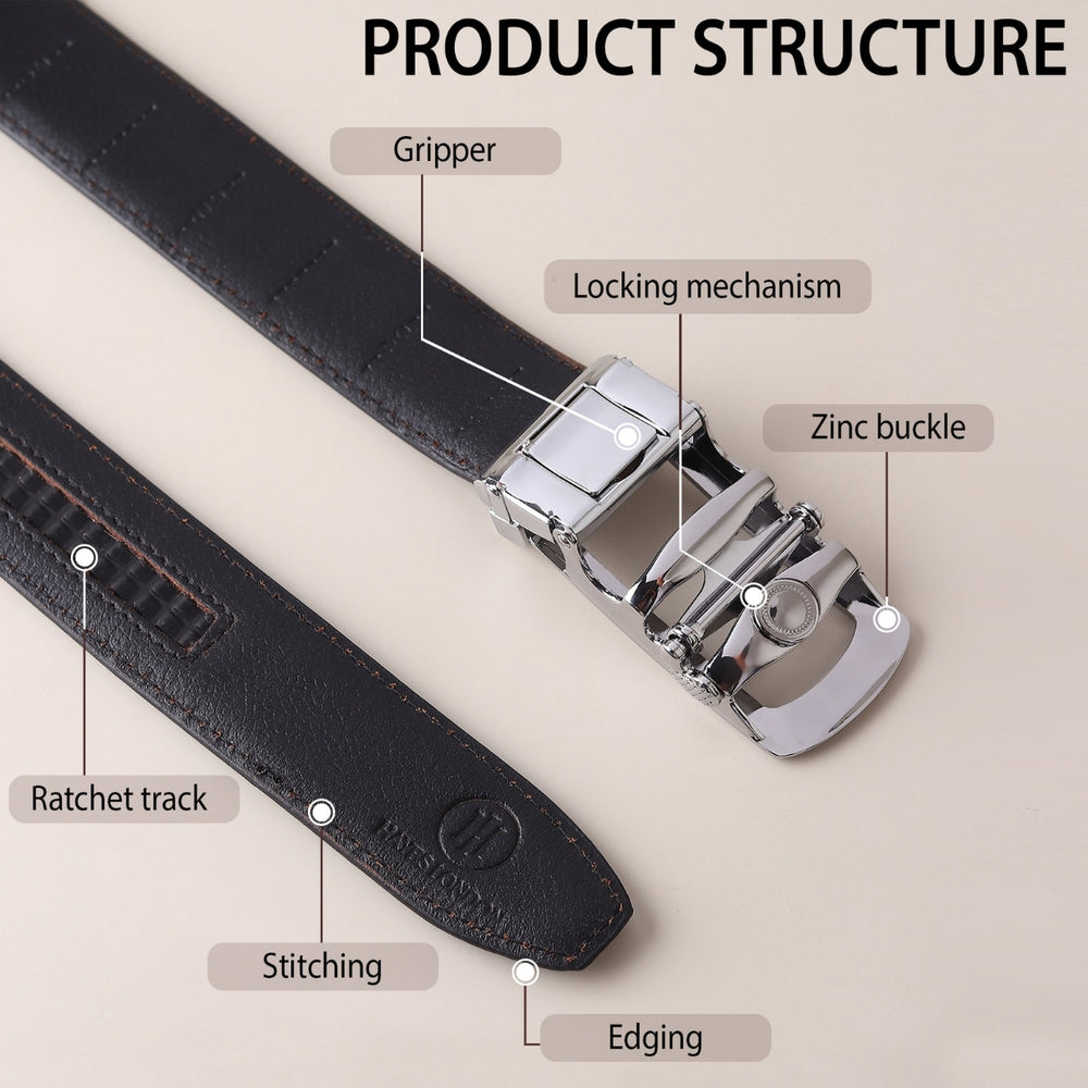 Hayes London | Nebula Black Genuine Leather Auto-Lock Belt for Men – Silver Buckle, Micro-Adjustable Fit