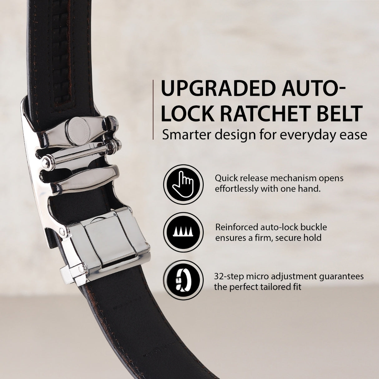 Hayes London | Nebula Black Genuine Leather Auto-Lock Belt for Men – Silver Buckle, Micro-Adjustable Fit