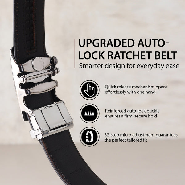 Hayes London | Nebula Black Genuine Leather Auto-Lock Belt for Men – Silver Buckle, Micro-Adjustable Fit