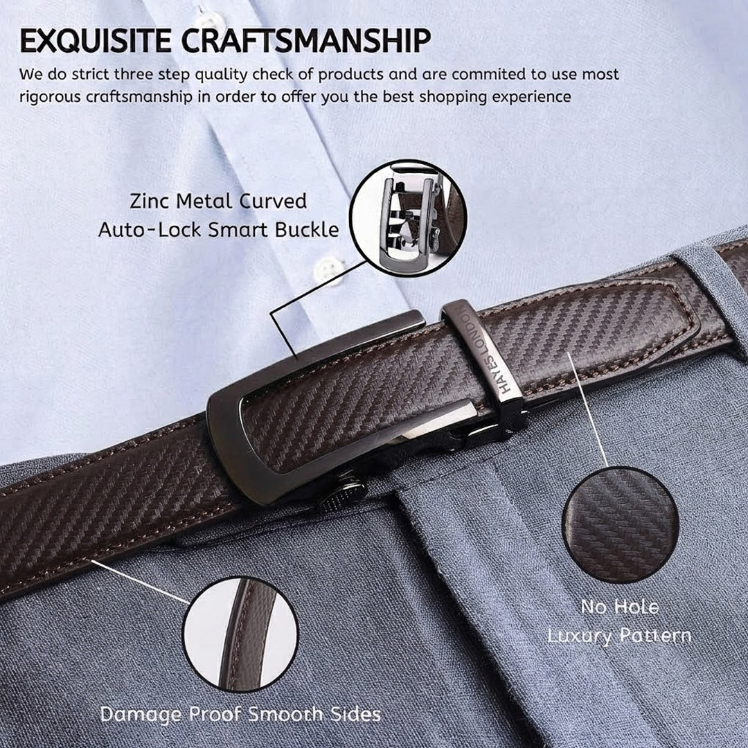Hayes London | Nebula Brown Genuine Leather Auto-Lock Belt for Men – Grey Buckle, Micro-Adjustable Fit