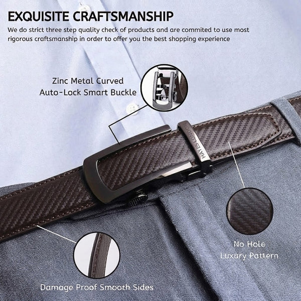 Hayes London | Nebula Brown Genuine Leather Auto-Lock Belt for Men – Grey Buckle, Micro-Adjustable Fit