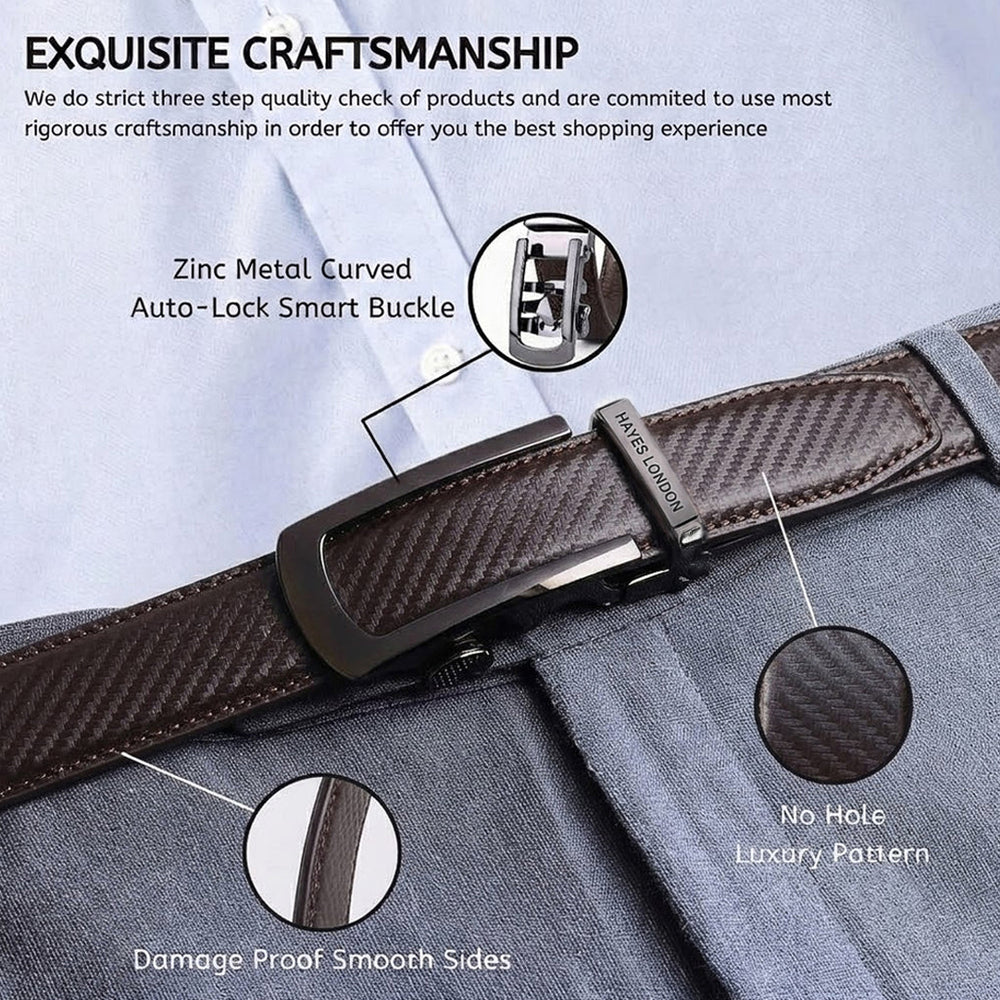 Hayes London | Nebula Brown Genuine Leather Auto-Lock Belt for Men – Grey Buckle, Micro-Adjustable Fit