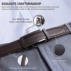 Hayes London | Nebula Brown Genuine Leather Auto-Lock Belt for Men – Grey Buckle, Micro-Adjustable Fit